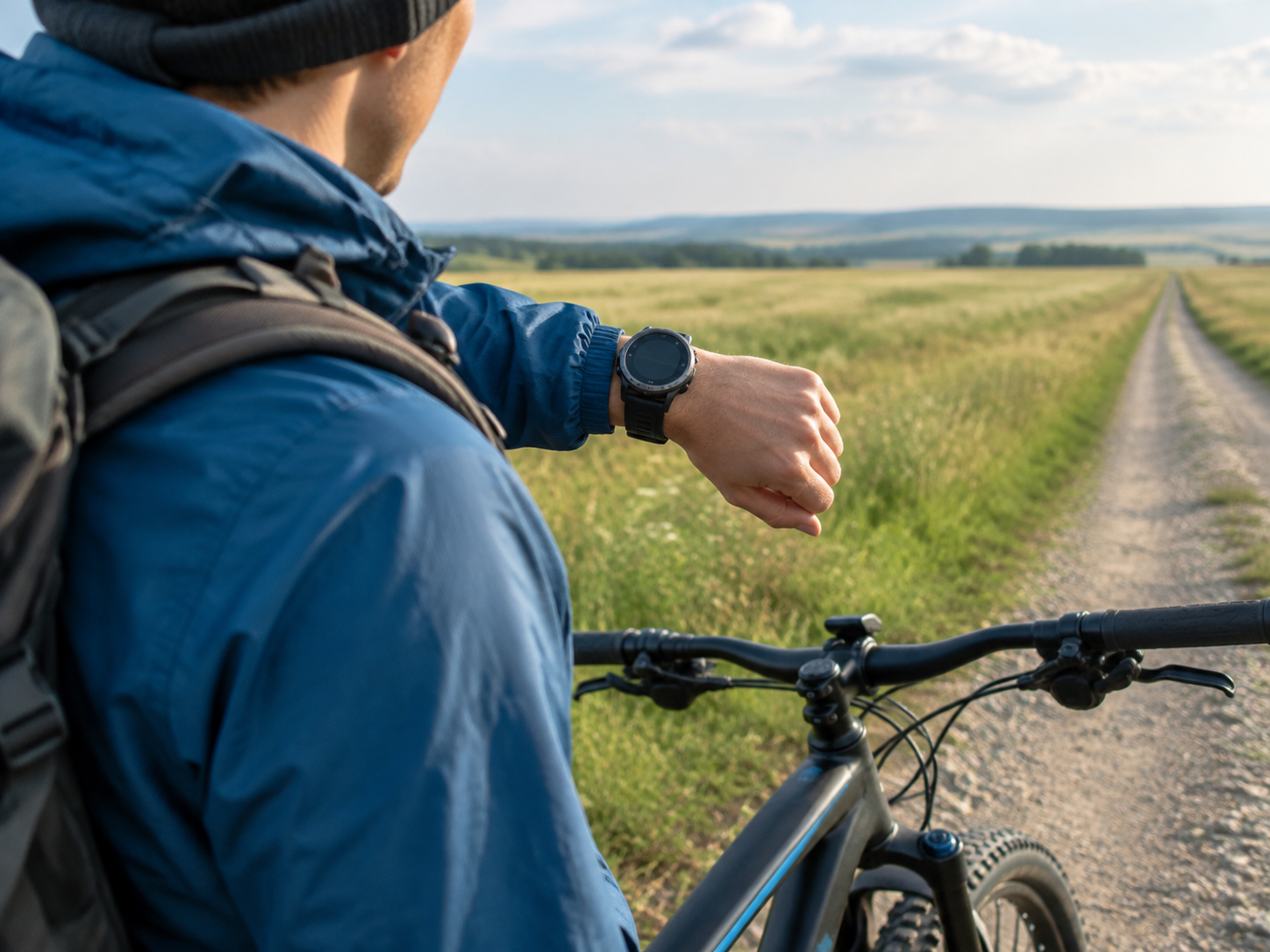 Človek sleduje hodiny pred požičovňou bicyklov